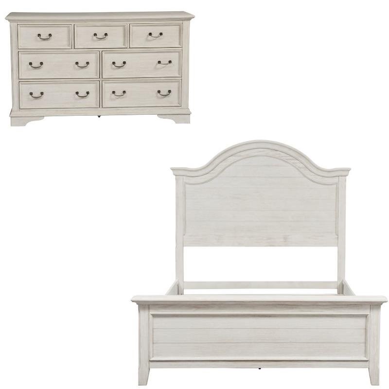 2 Piece Country Bedroom Set with Full Panel Bed and 7 Drawer Dresser