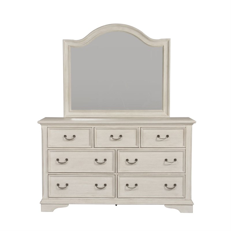 3 Piece Country Style Set Dresser with Mirror and Shelf Nightstand