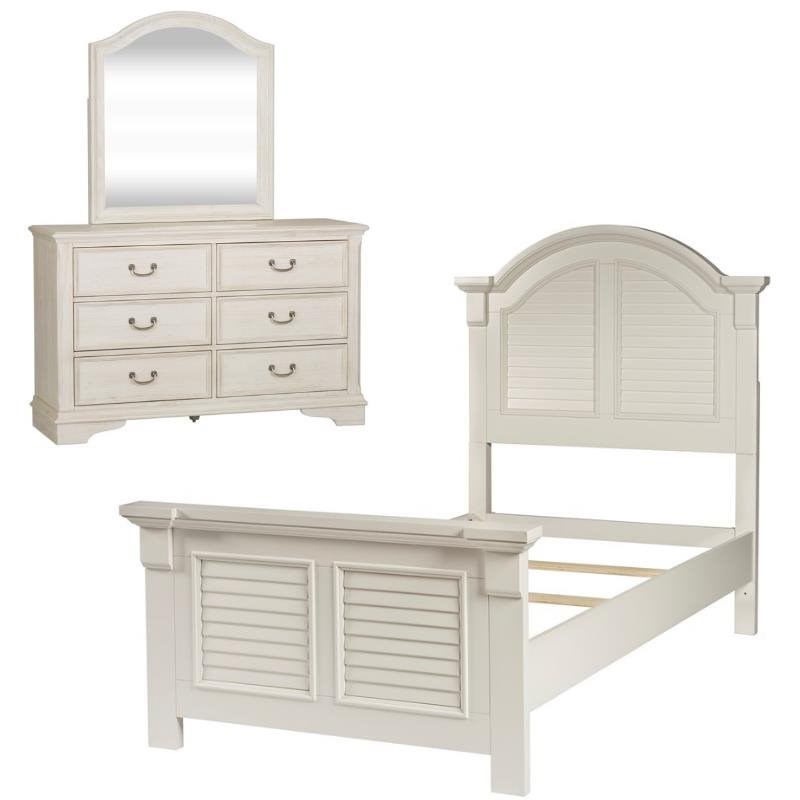 3 Piece Bedroom Set of Twin Panel Bed with Dresser and Mirror