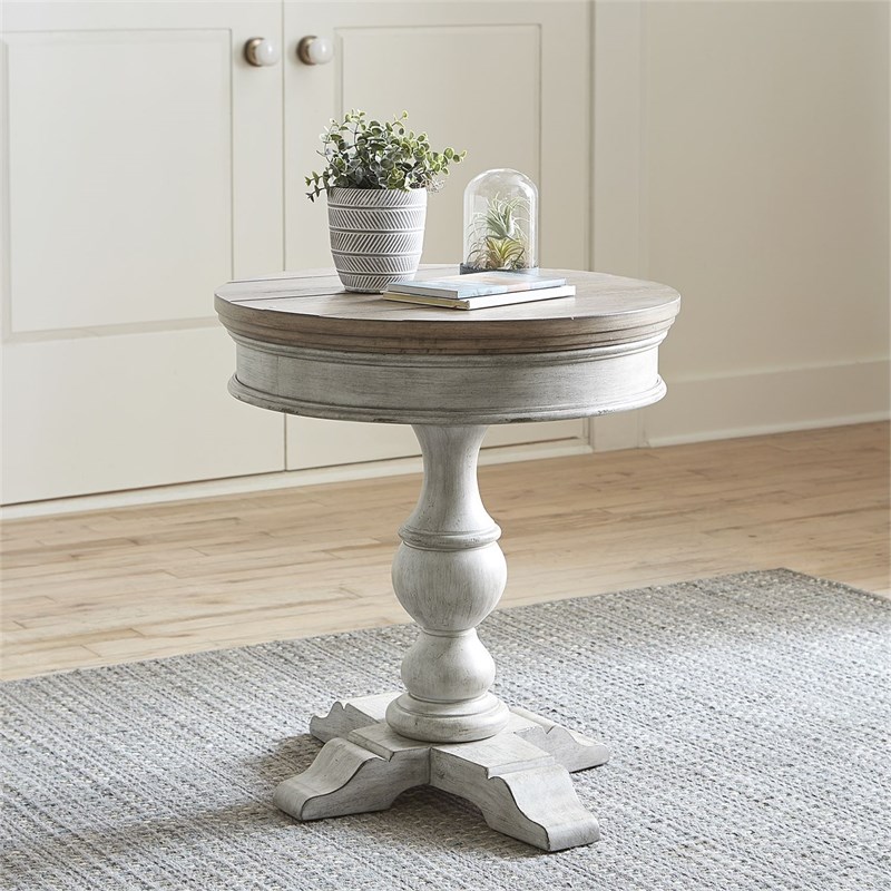 Heartland Off White Wood Round Pedestal Chair Side Table