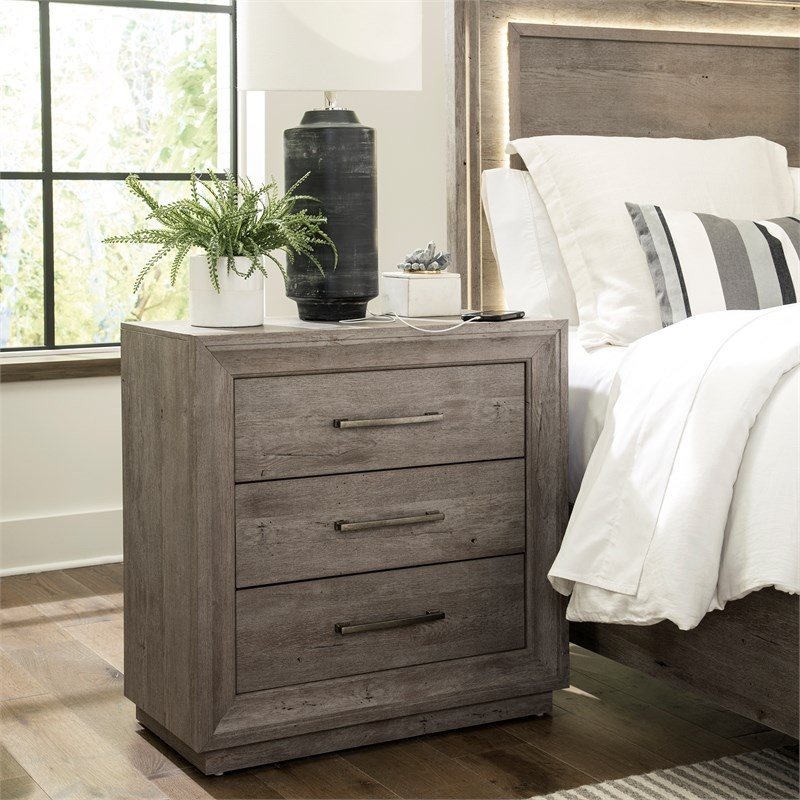 Horizons Medium Gray Bedside Chest w/ Charging Station | Homesquare