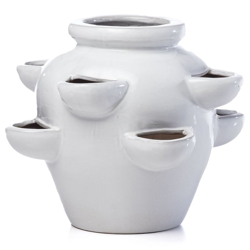 alfresco home 8 pocket ceramic strawberry planter in white