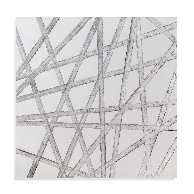 Silver Ribbons Canvas Fabric Wall Art in Silver