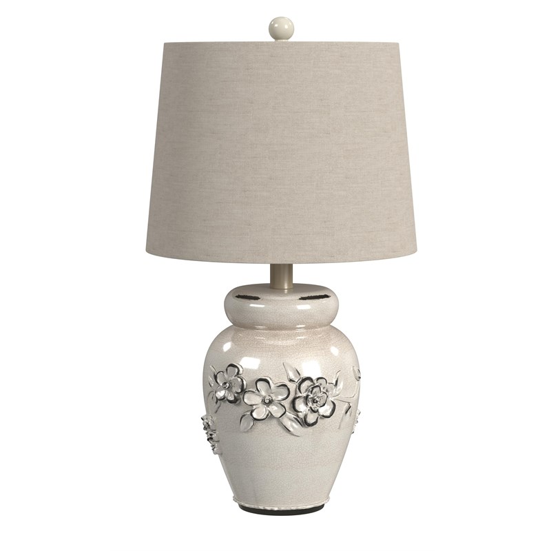 Bassett Mirror Eleanore Ceramic Table Lamp in Crackled Ivory