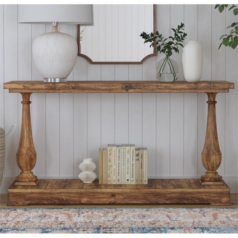 The Hitchcock Collection Wood Console Table Finished in Smoked Barnwood Brown