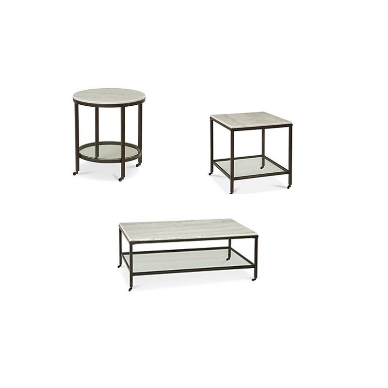 Whitman Marble Rectangular Cocktail Table in Bronze and Ivory Marble