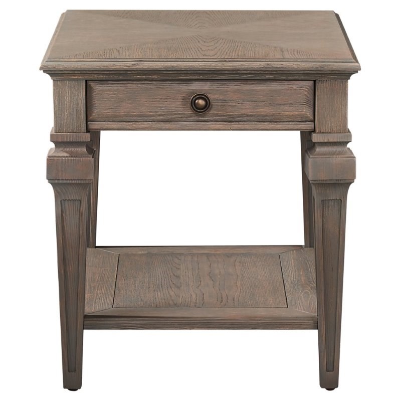 Bassett Mirror Daniels Square End Table in Gray Pine Wood