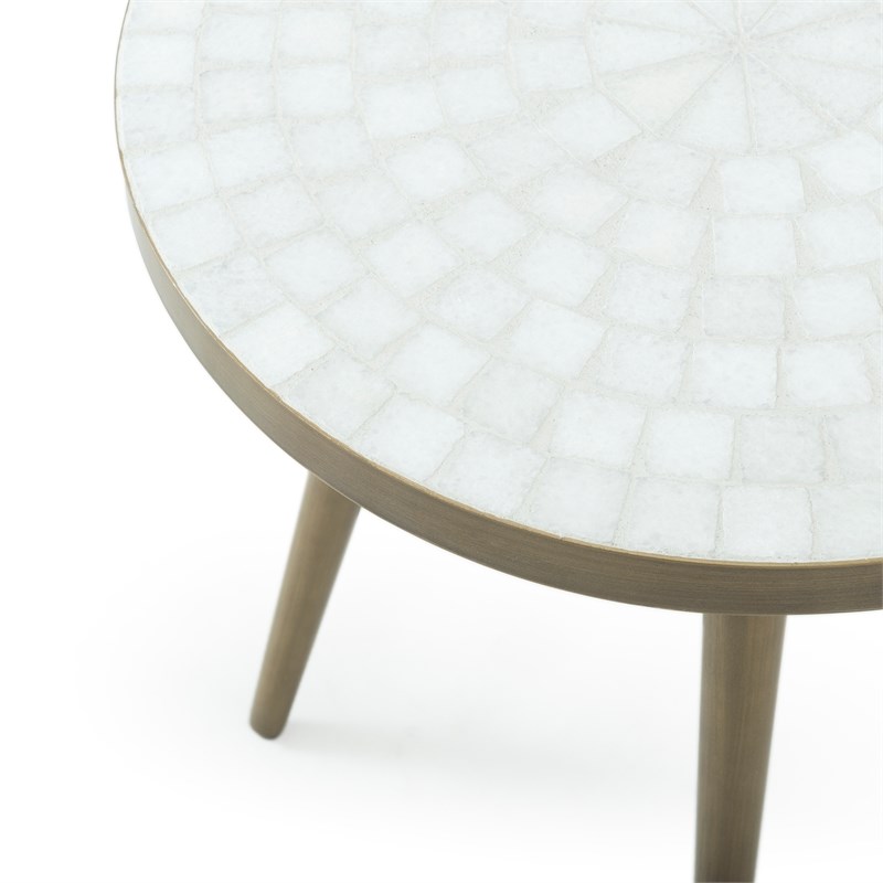 Kemira Marble Round End Table in White