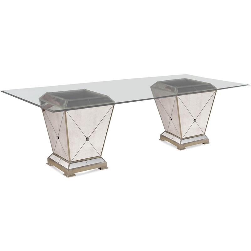 Borghese champagne Double Pedestal Dining Table with Rectangular Glass Top