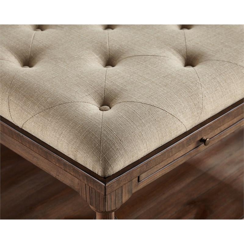 Pemberton Brown Upholstered Ottoman Wood Cocktail Table