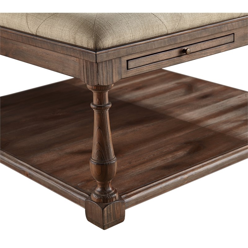 Pemberton Brown Upholstered Ottoman Wood Cocktail Table