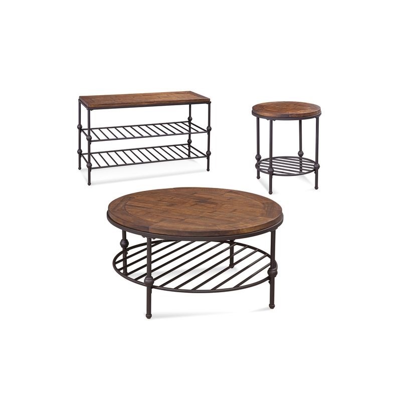 Emery Round Wood Cocktail Table in Brown
