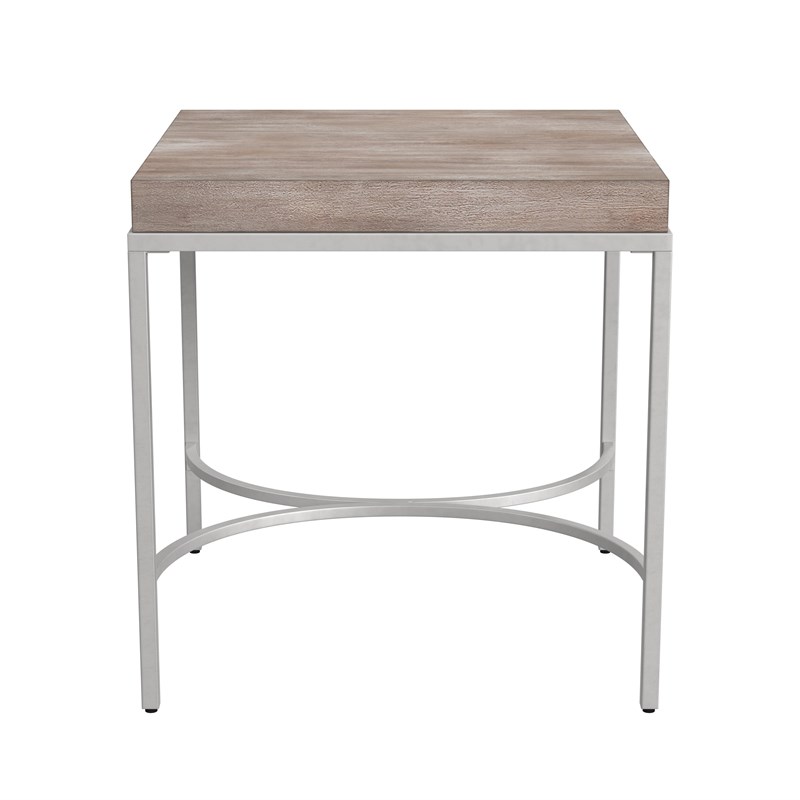 Fenning Wood and Metal Square End Table in Silver and Birch