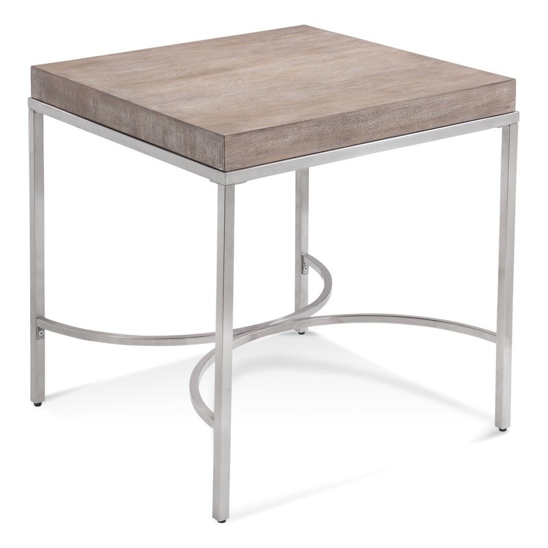 Fenning Wood and Metal Square End Table in Silver and Birch