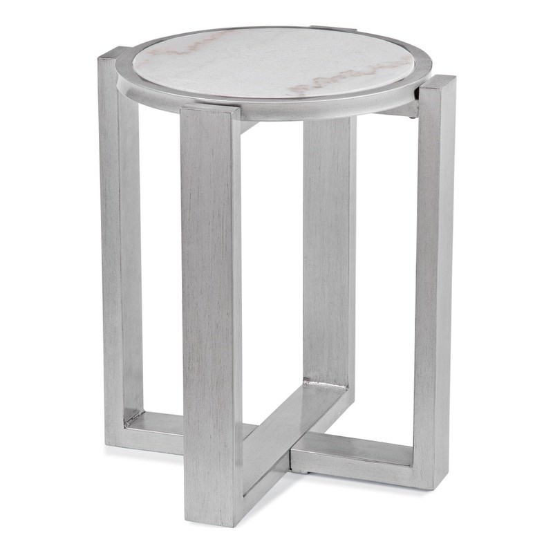 Hessie Wood Round Accent Table in Silver