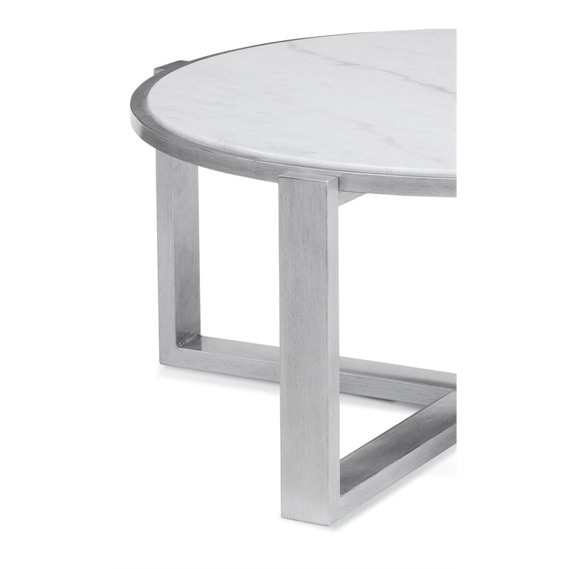 Hessie Wood Round Cocktail Table in Silver