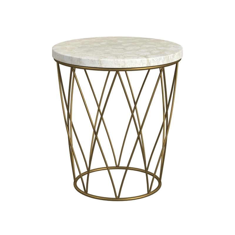 Mikel Round End Table in Gold Metal and Capiz
