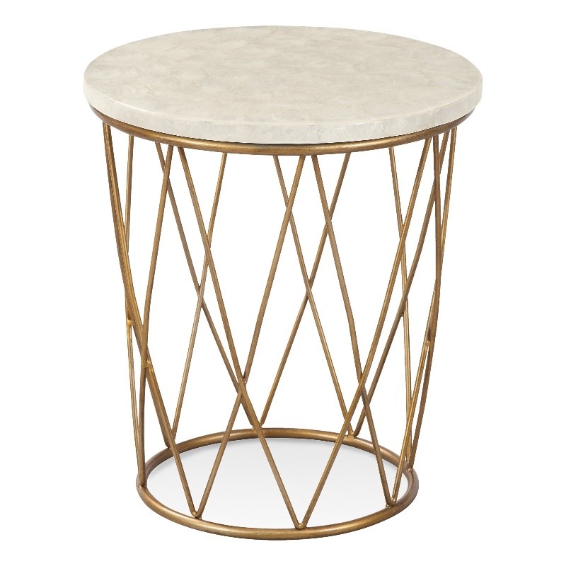 Mikel Round End Table in Gold Metal and Capiz