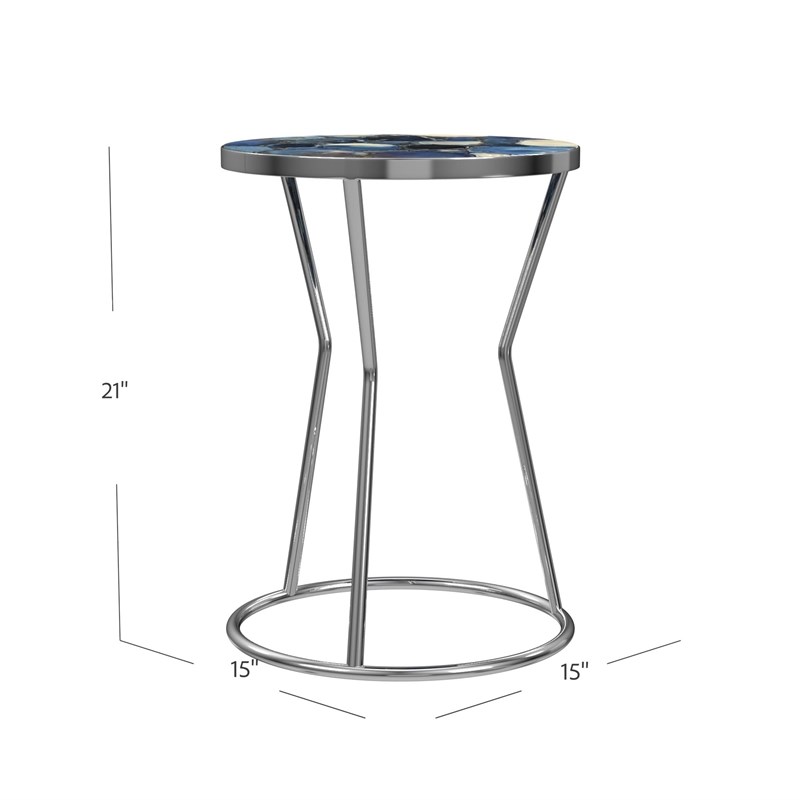 Lauer Metal and Agate Accent Table in Silver and Blue