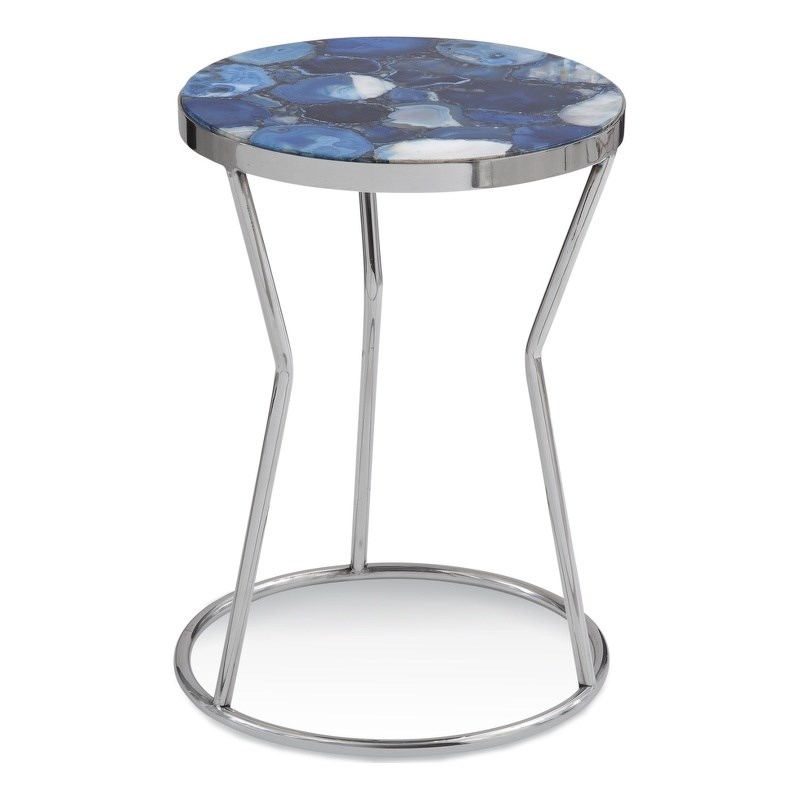 Lauer Metal and Agate Accent Table in Silver and Blue
