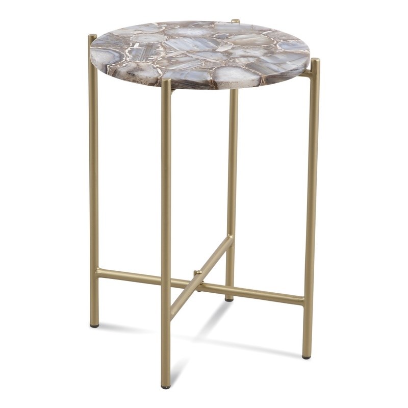 Lonna Metal and Agate Accent Table in Gold