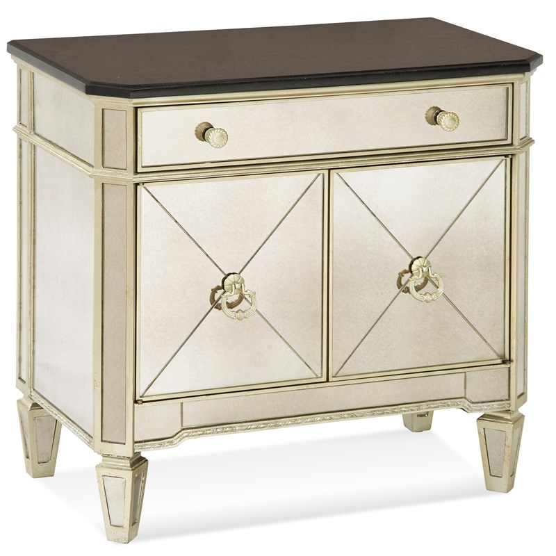 Borghese Small Accent Chest in Champagne Mirror Glass with Granite Top