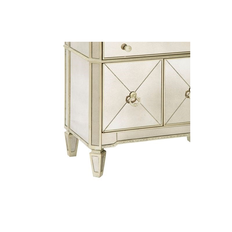 Borghese Small Accent Chest in Champagne Mirror Glass with Granite Top