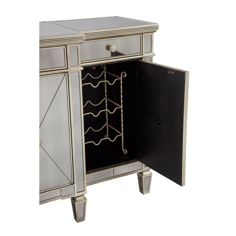 Borghese Mirrored Buffet Server in Champagne Mirror Glass and Wood