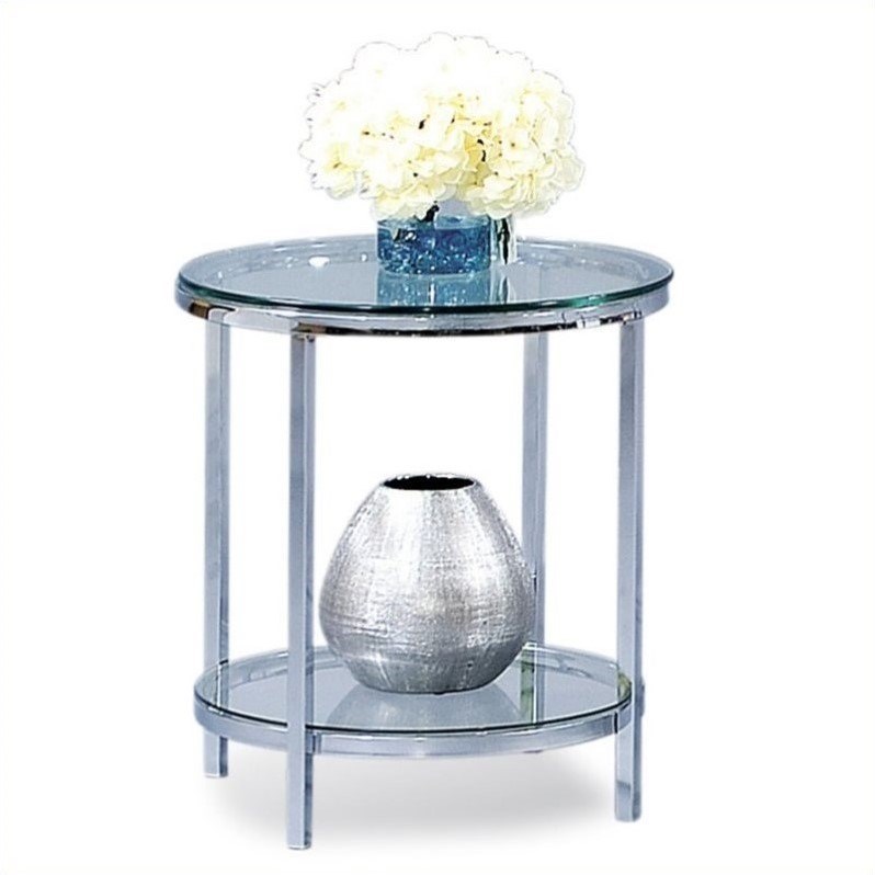 Patinoire Round End Table in Chrome and Glass