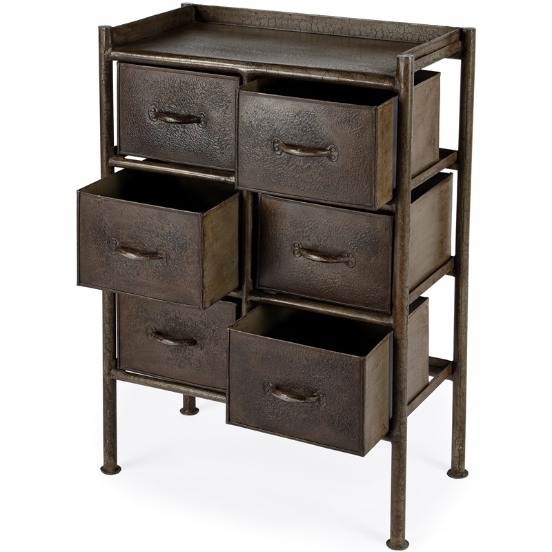 Butler Specialty Industrial Chic Iron metal 6-Drawer Cameron Accent Chest Bronze