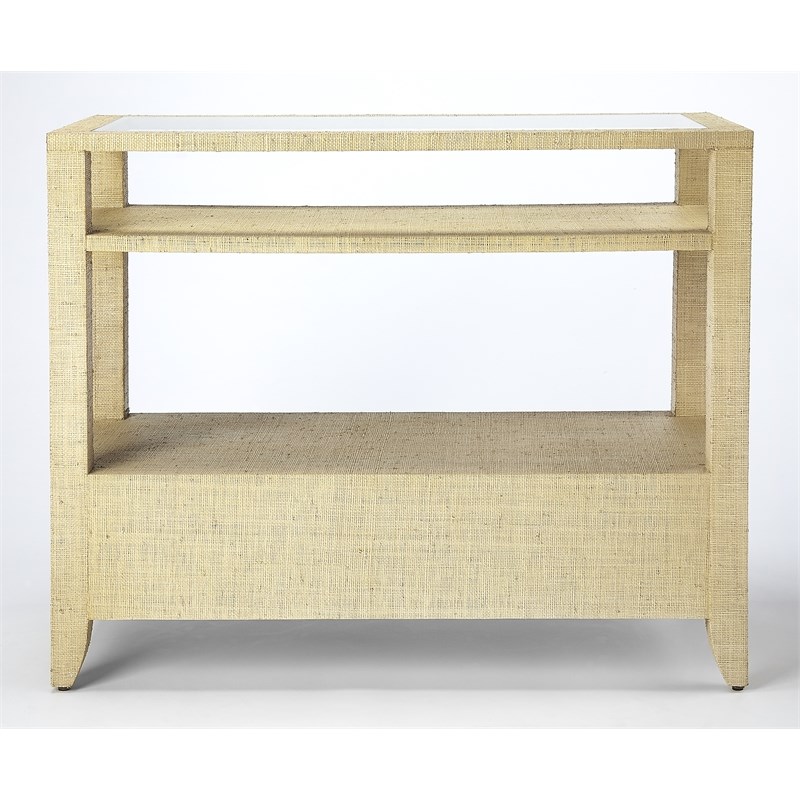 raffia console table with drawers