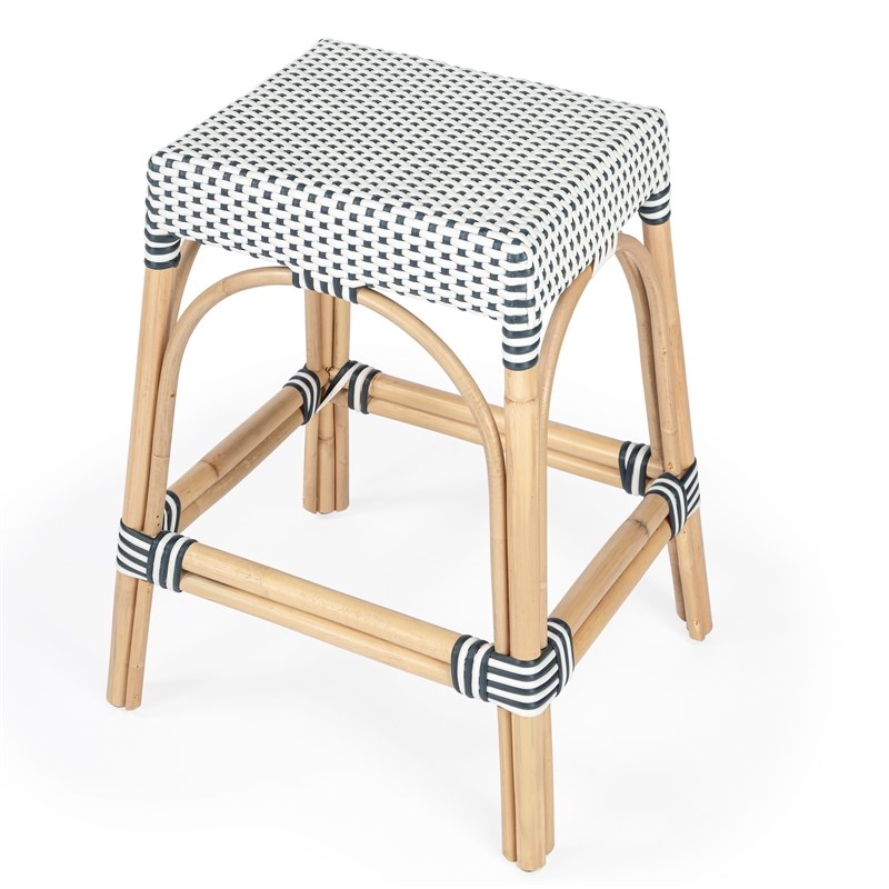 Butler Specialty Robias Nevy & White Rattan Counter Stool