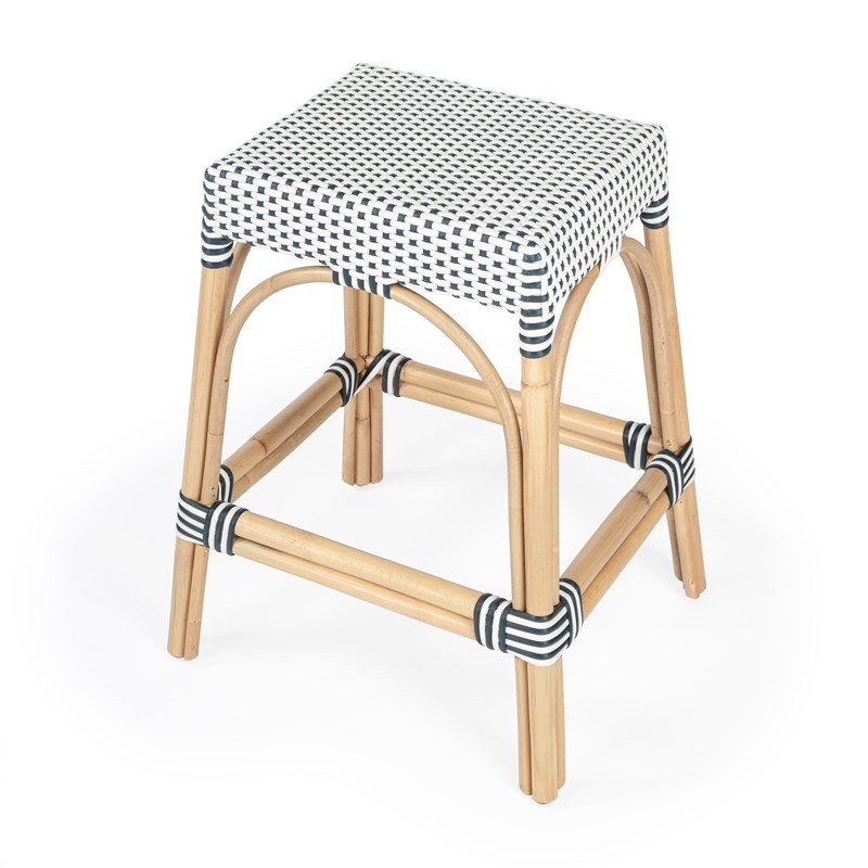 Butler Specialty Robias Nevy & White Rattan Counter Stool