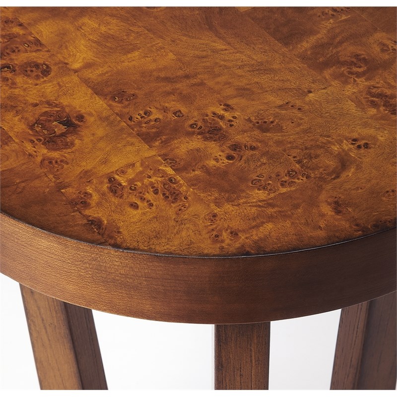 Round Rubberwood Accent Table in Olive Ash Burl