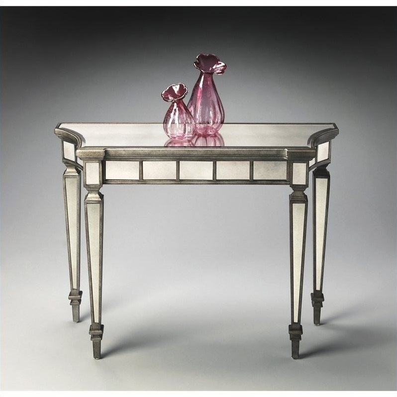 Butler Specialty Masterpiece Mirrored Demilune Console Table in Pewter