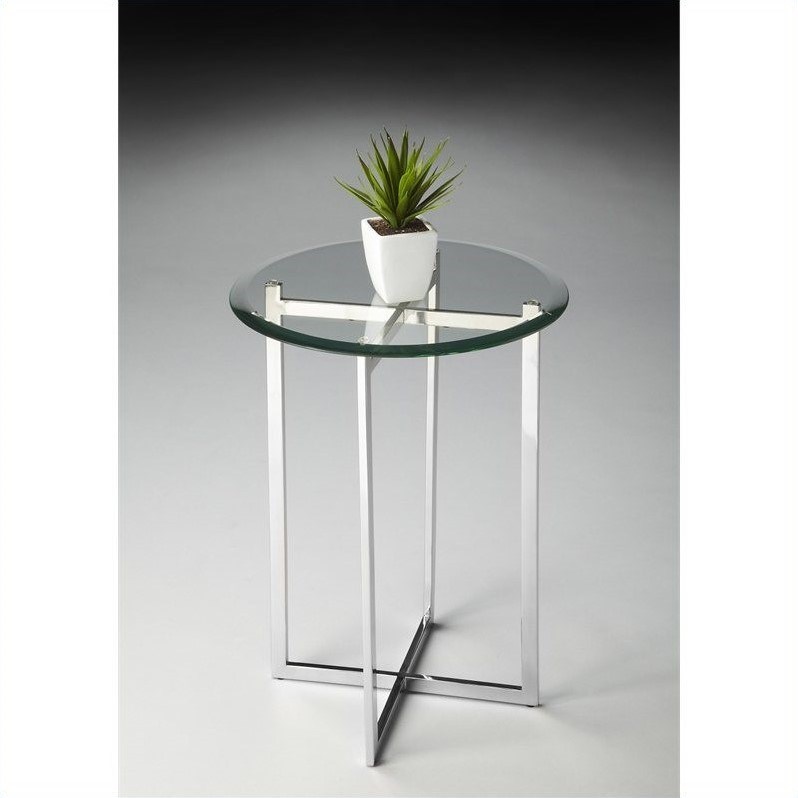Butler Specialty Loft Glass Top Accent Table with Stainless Steel Base