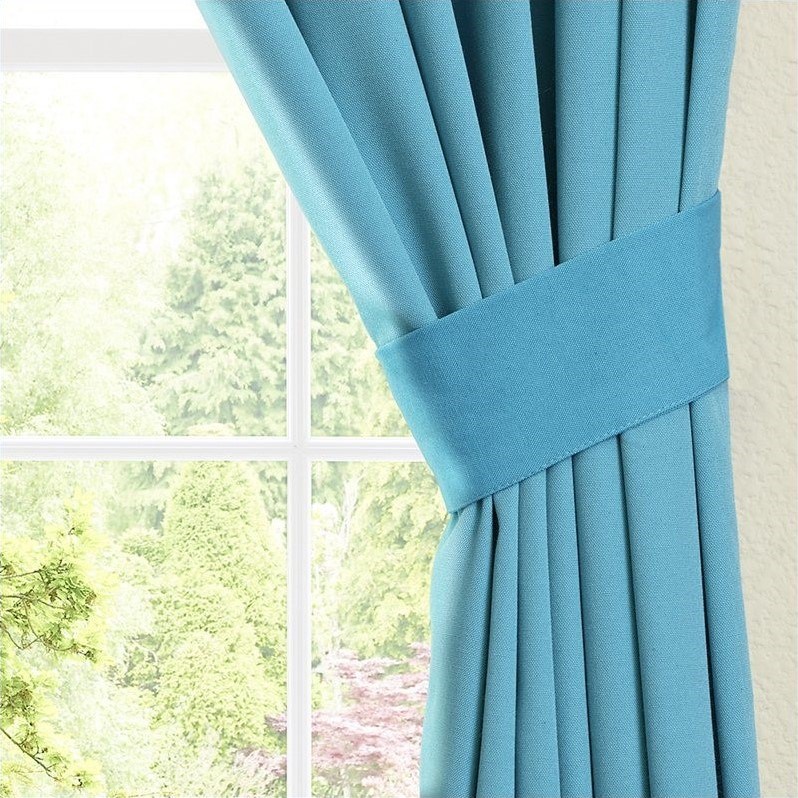 Blazing Needles 84 inch Twill Curtain Panels in Aqua Blue (Set of 2)