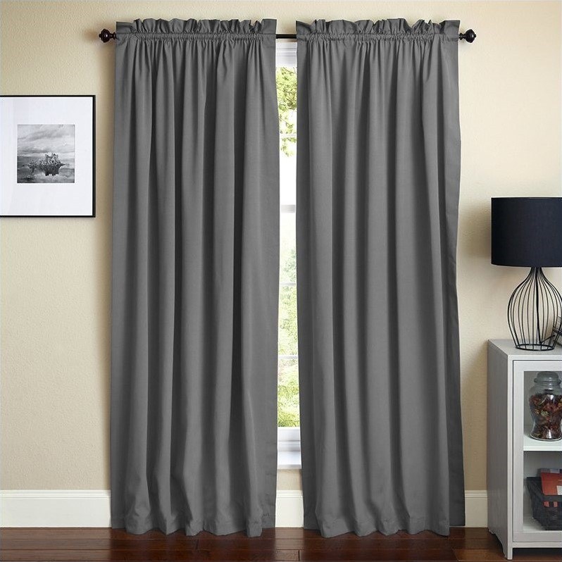 Blazing Needles 84 inch Twill Curtain Panels in Steel Gray (Set of 2)