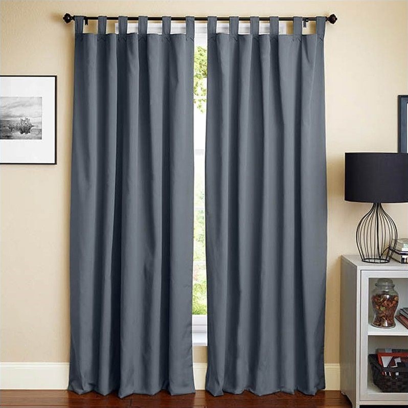 Blazing Needles 84 inch Twill Curtain Panels in Black and Steel Gray (Set of 2)