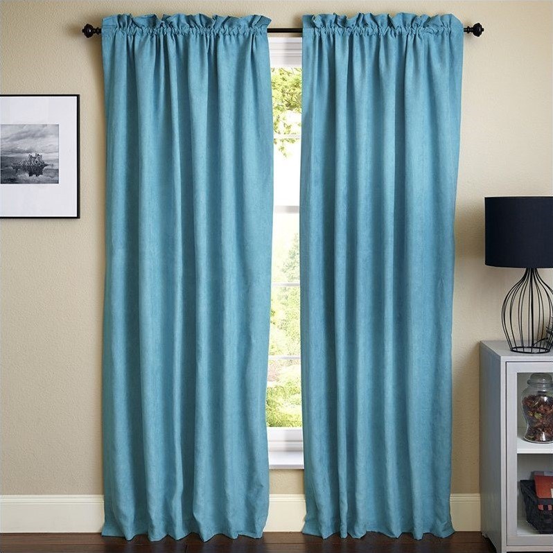 Blazing Needles 84 inch Blackout Curtain Panels in Aqua Blue (Set of 2)