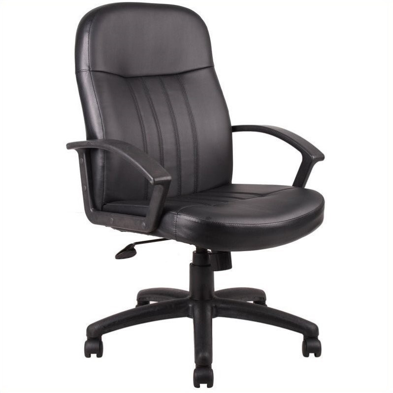 Boss Office Products Leather Contemporary Executive Office Chair in Black