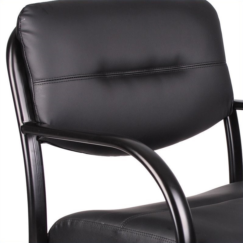 Boss Office Products Leather Guest Chair with Sled Base in Black