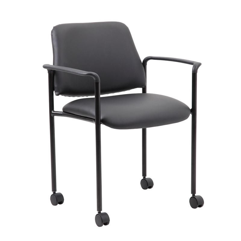 Boss Office Square Back  Diamond Stacking Chair with Arm In Black Caressoft