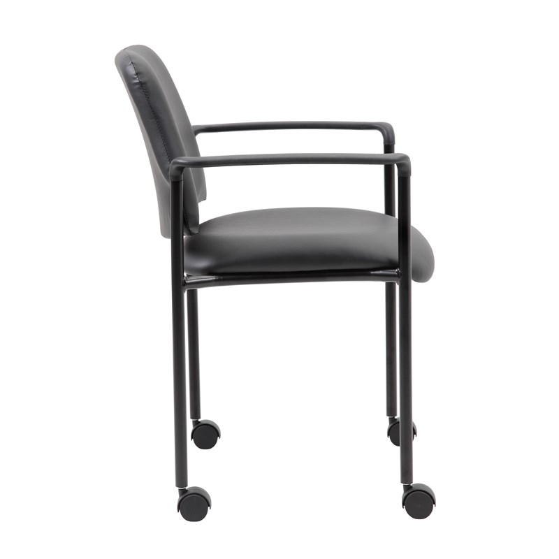 Boss Office Square Back  Diamond Stacking Chair with Arm In Black Caressoft