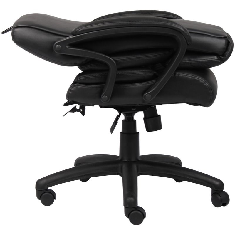 Boss Office Top Grain Leather Tufted Spring Tilt Executive Swivel Chair in Black