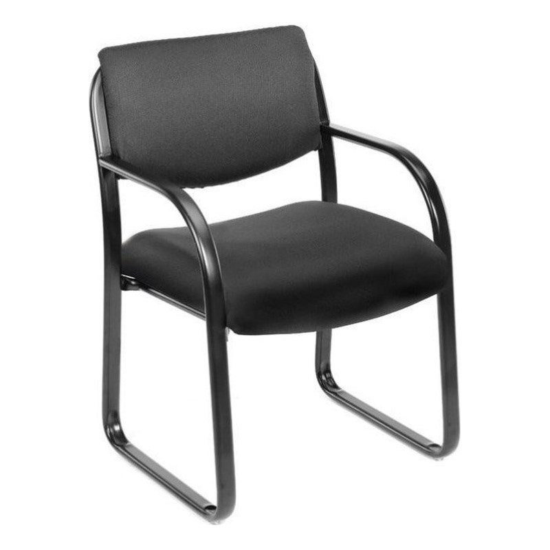 Boss Office Products Fabric Sled Base Guest Chair with Arms in Black