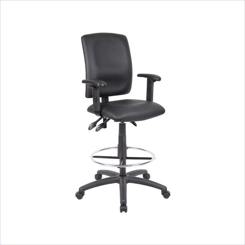 Boss Office Multi Function Leather Drafting Stool with Adjustable Arms