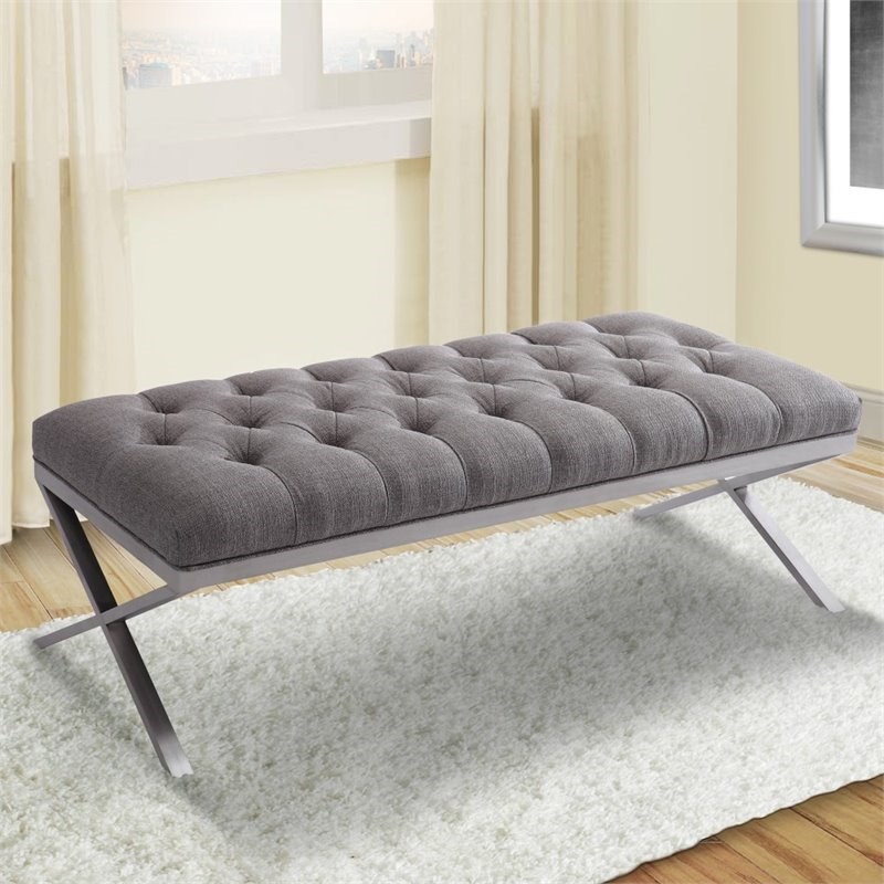 Armen Living Milo Stainless Steel Frame Bedroom Bench in Gray Homesquare