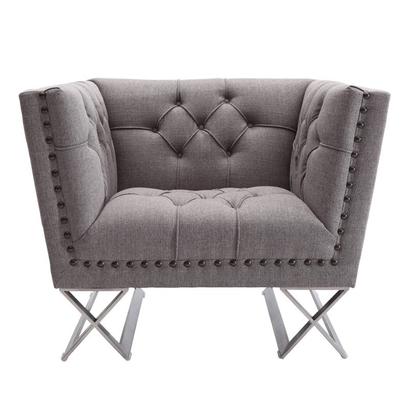 Armen Living Odyssey Fabric Upholstered Chair in Gray Tweed