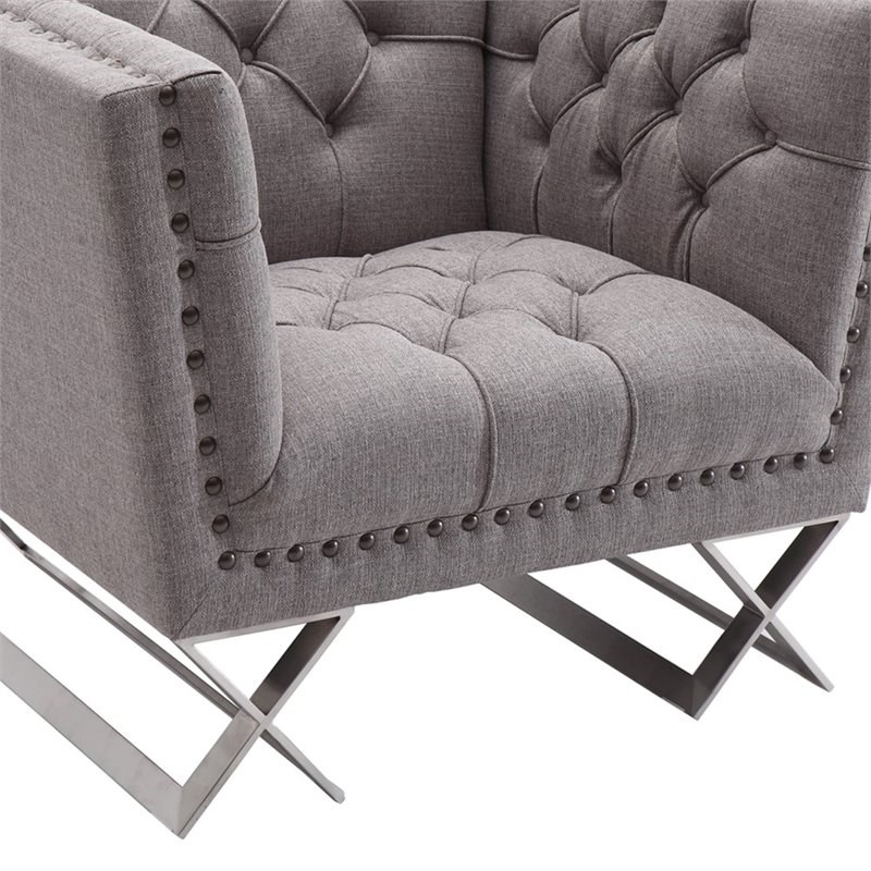 Armen Living Odyssey Fabric Upholstered Chair in Gray Tweed